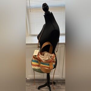 NWT Sol and Mer multicolored striped raffia tote, crossbody or bucket bag